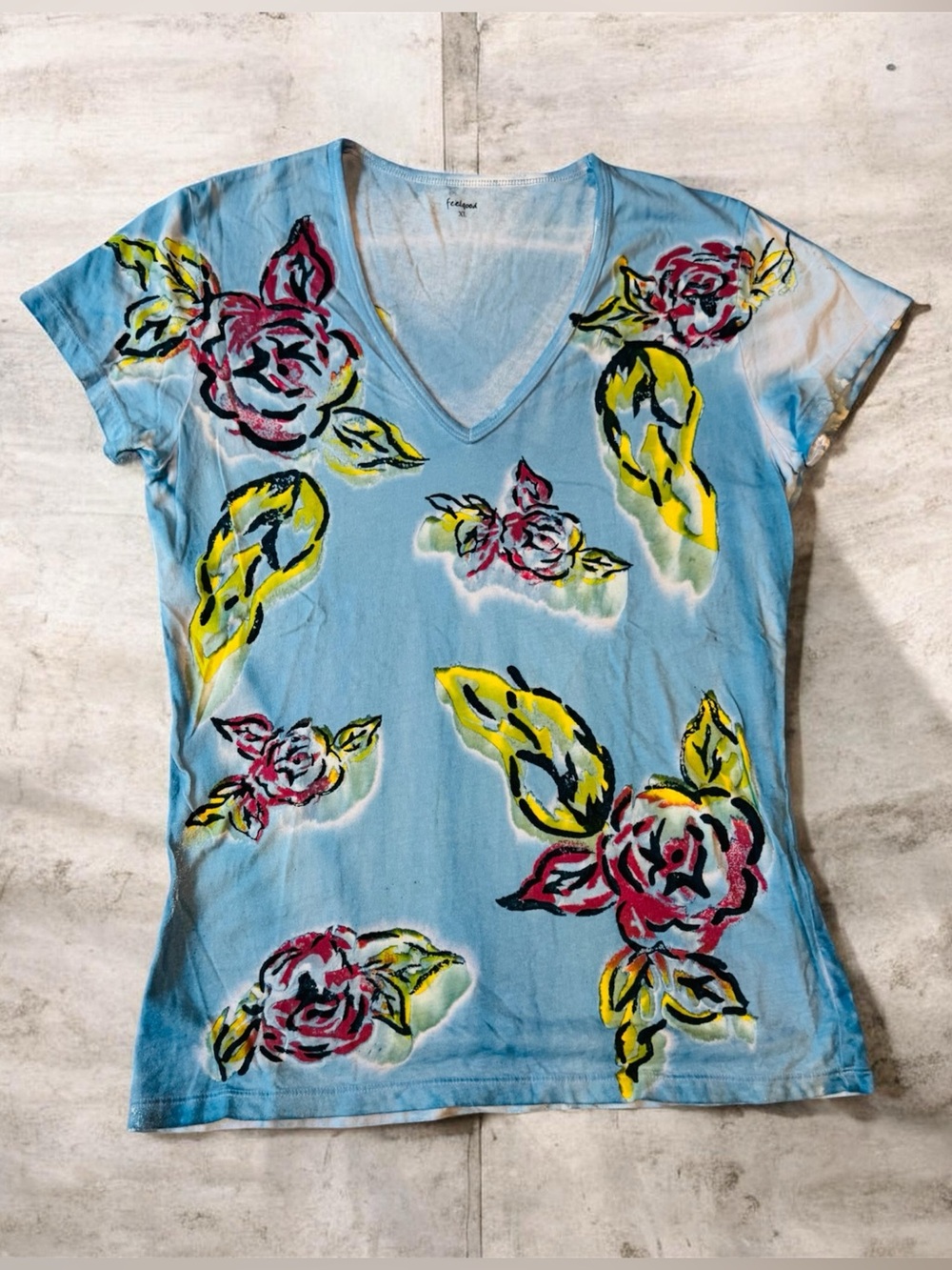 Feel Good V Neck Short Sleeve Floral Painted Top